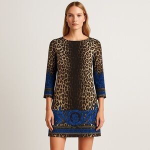Versace Silk Leopard & Baroque Print Mini Dress – Authentic Italian Designer